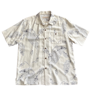 Tommy Bahama Men’s 100% Silk Cream Black Leaf Print Short Sleeve Shirt size L